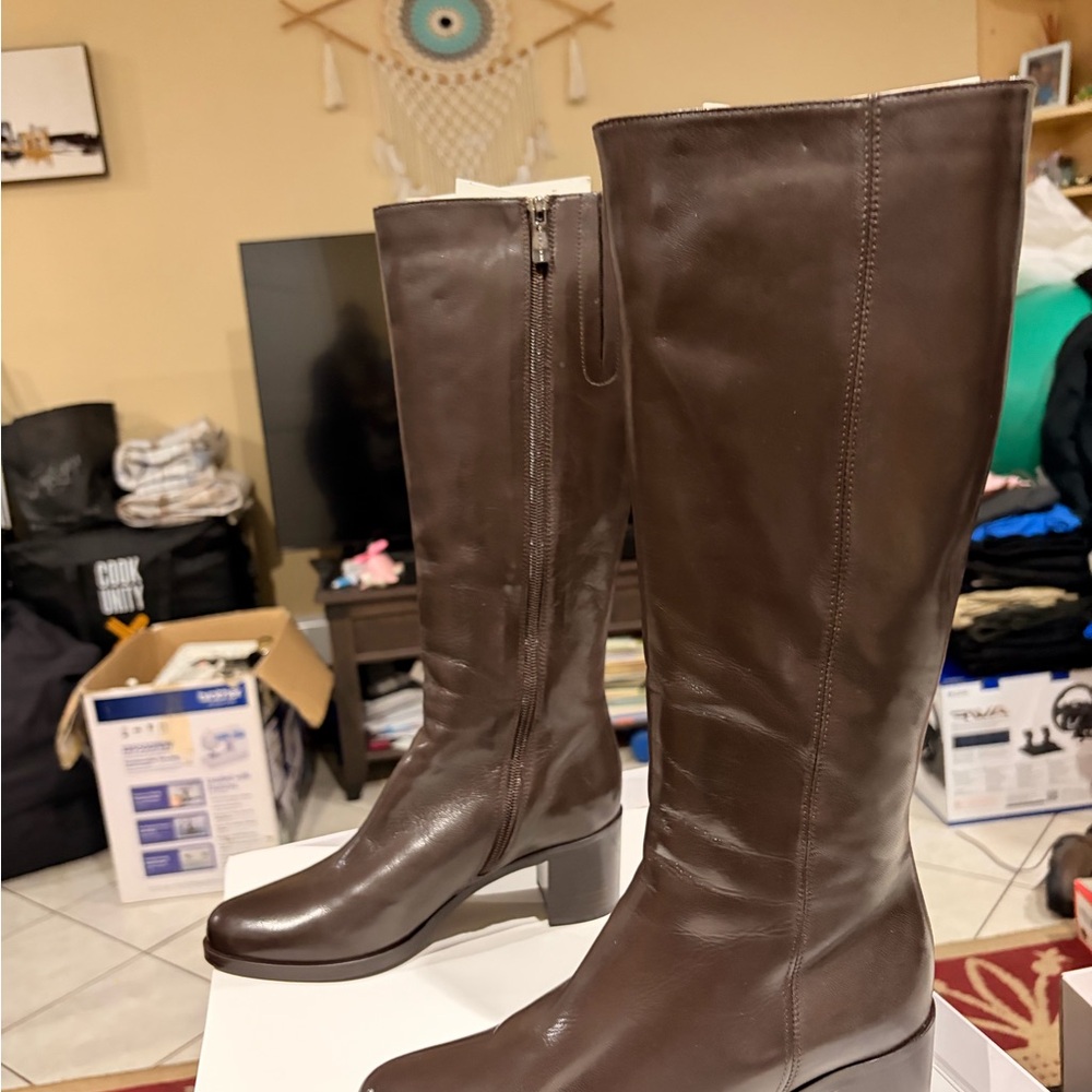 Calvin Klein Tall Brown Leather Heeled Boots